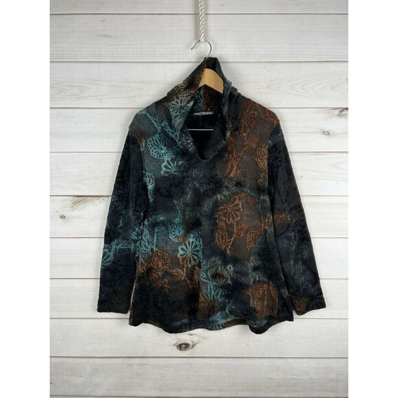 Snoskins Sweater‎ Womens L Floral Cowl Neck Tunic Stretch USA Wool Blend - Picture 1 of 7